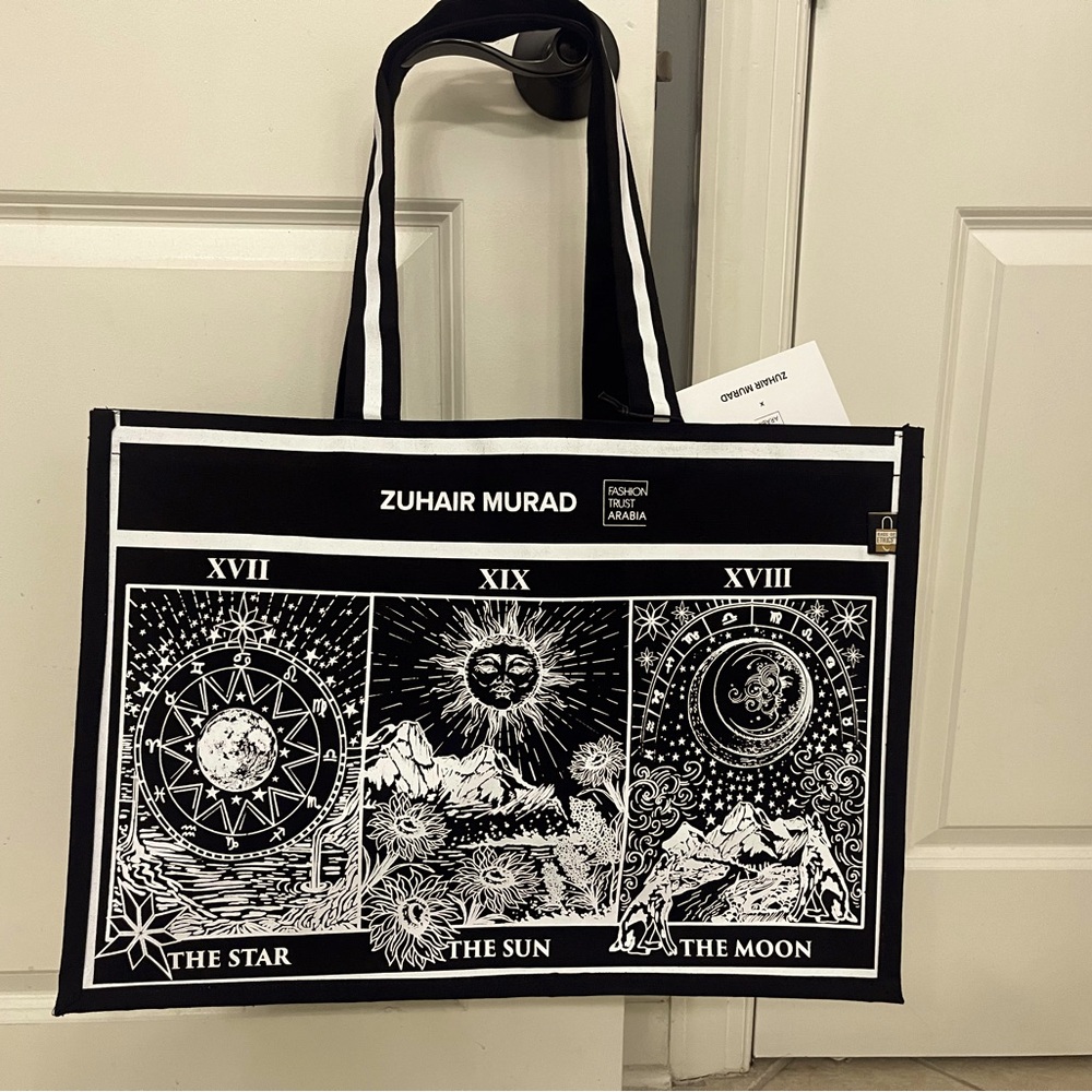 Zuhair Murad BRAND NEW black canvas  printed large tote bag